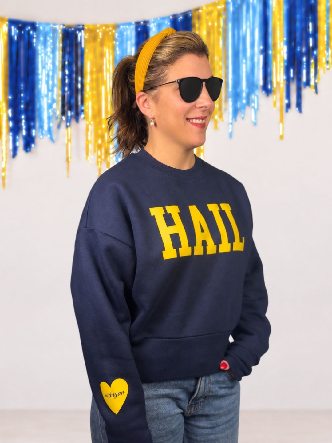 Hail Michigan Heart Sleeve Crewneck