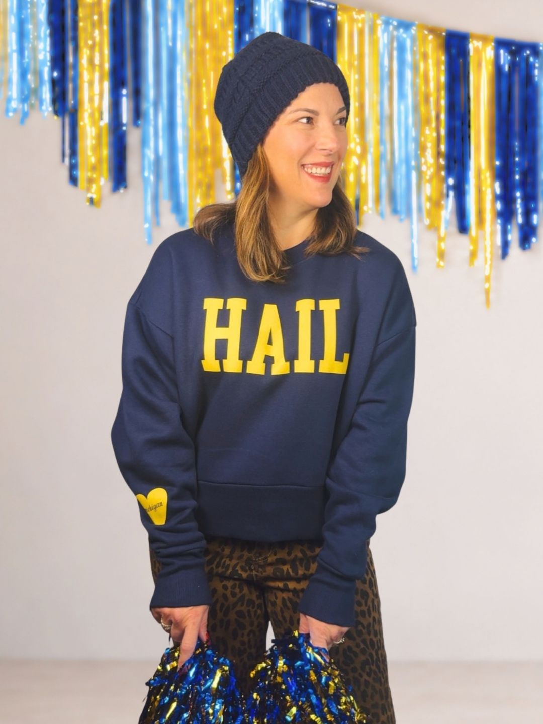 Hail Michigan Heart Sleeve Crewneck
