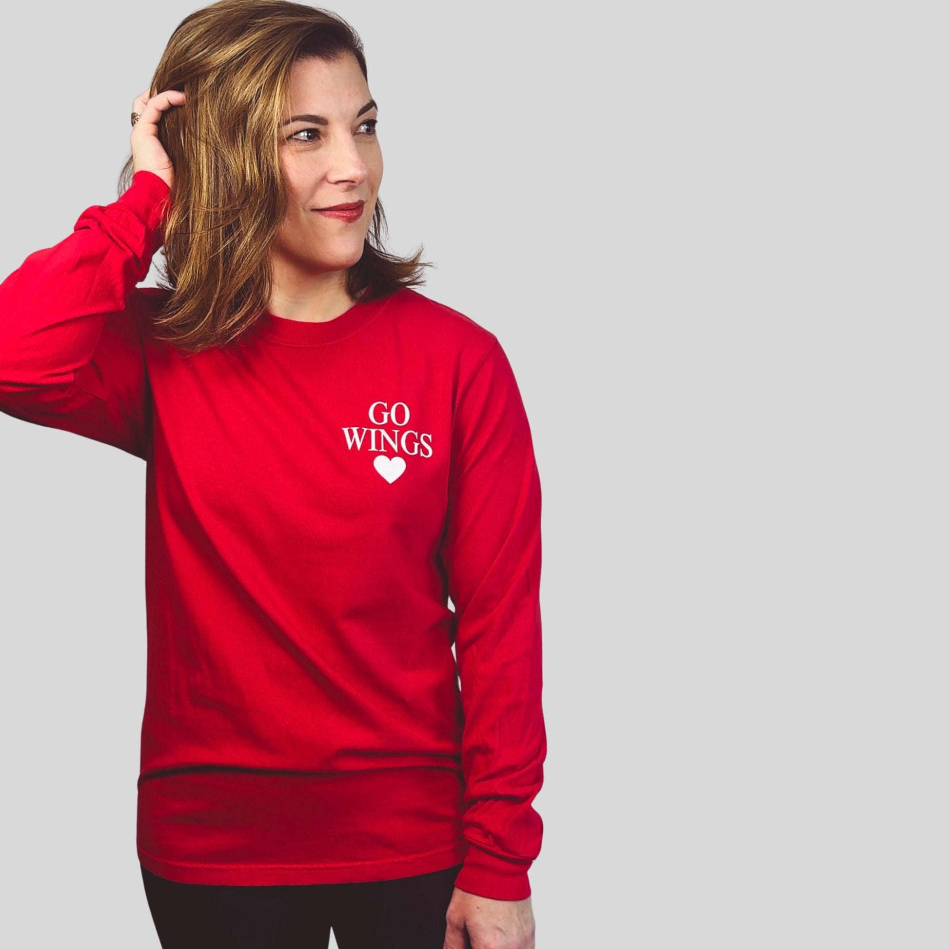 Detroit Hockey Game Day Shirt Women’s | Red Comfort Colors Long Sleeve Go Wings Tee