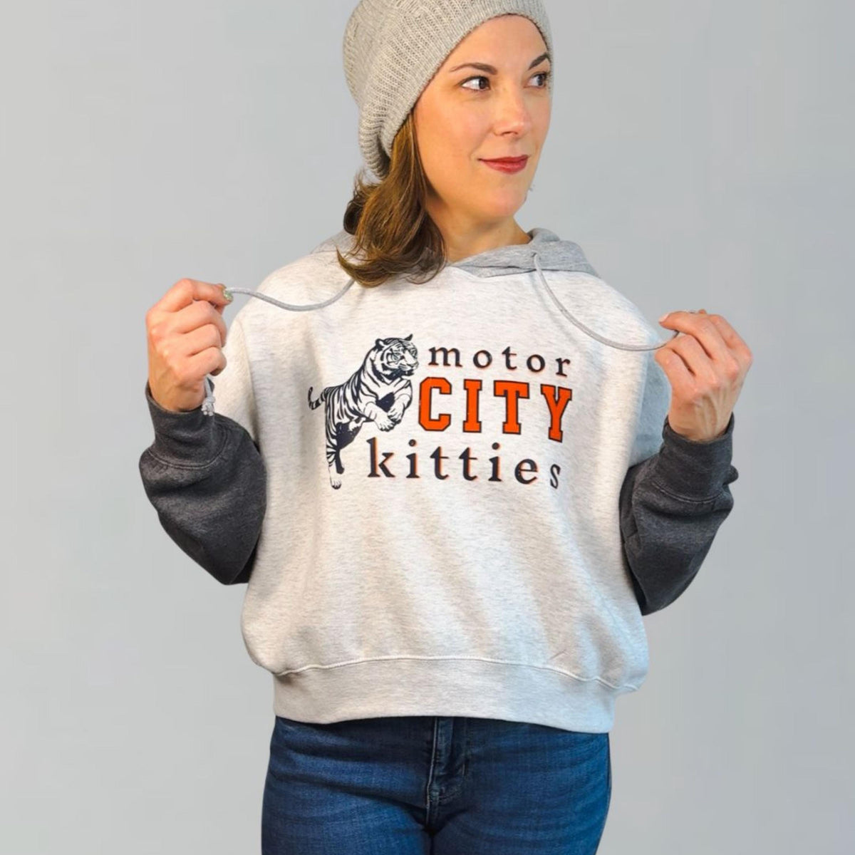 Motor City Kitties Cropped Hoodie | Detroit Baseball Game Day Top | Tigers Fan Shirt
