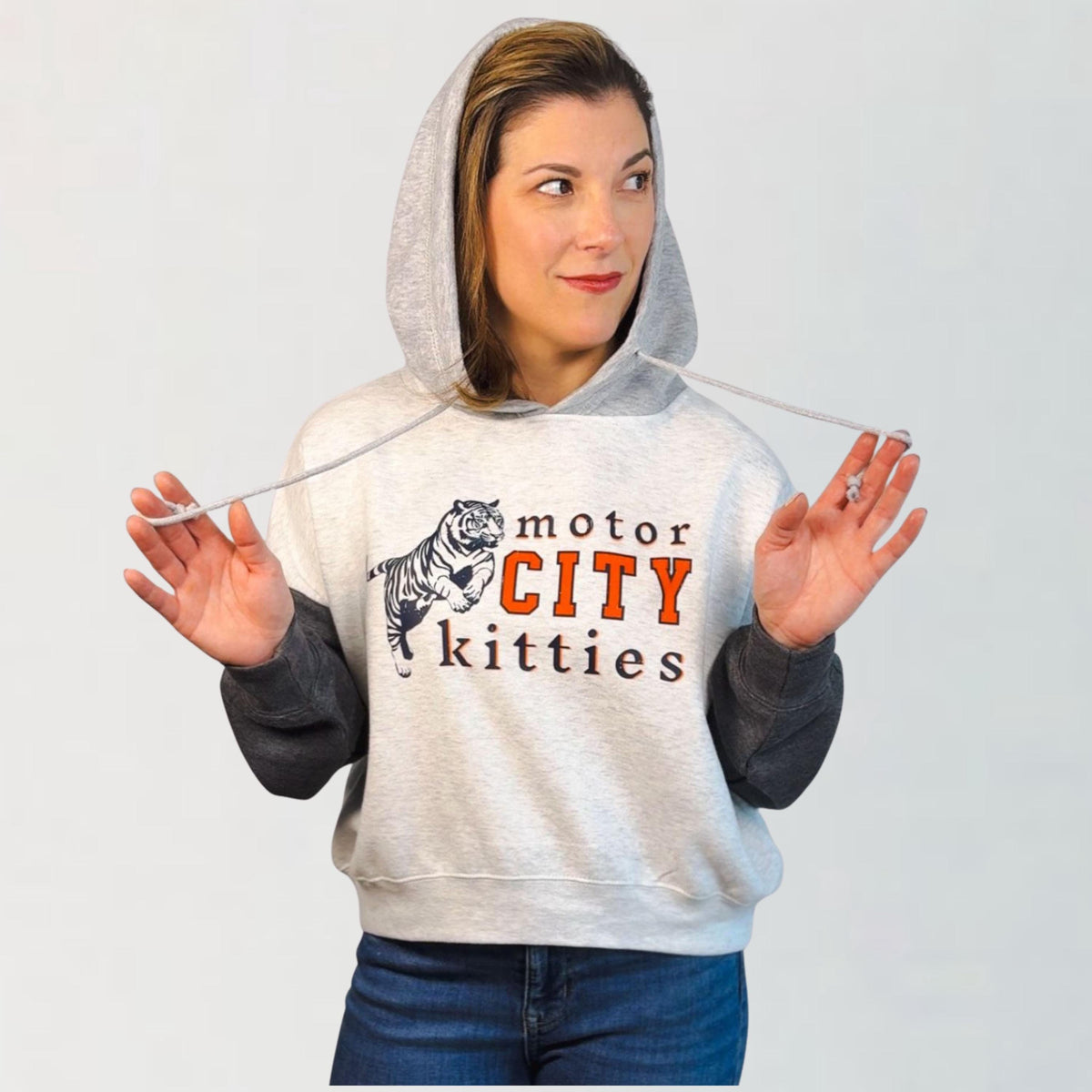 Motor City Kitties Cropped Hoodie | Detroit Baseball Game Day Top | Tigers Fan Shirt