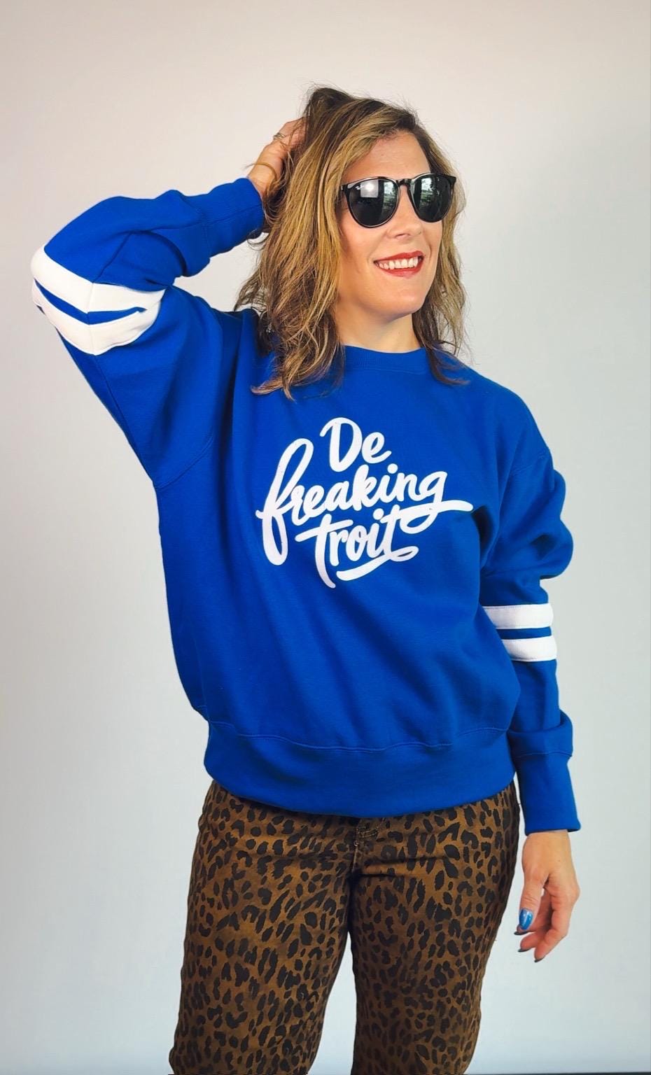 De Freaking Troit Varsity Crewneck | Women’s Detroit Sweatshirt