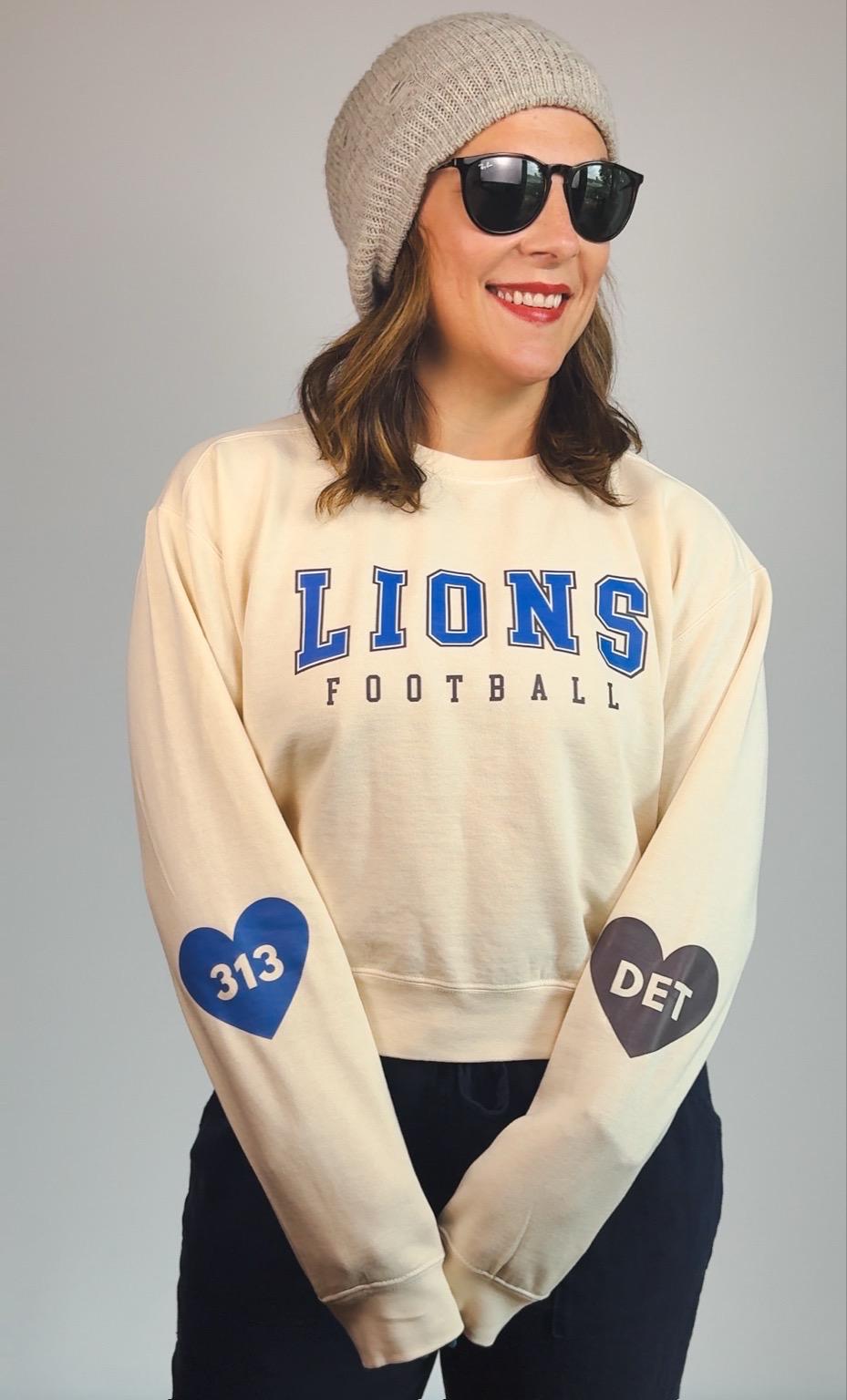 Lions Football Heart Sleeve Crewneck | Detroit Game Day Sweatshirt