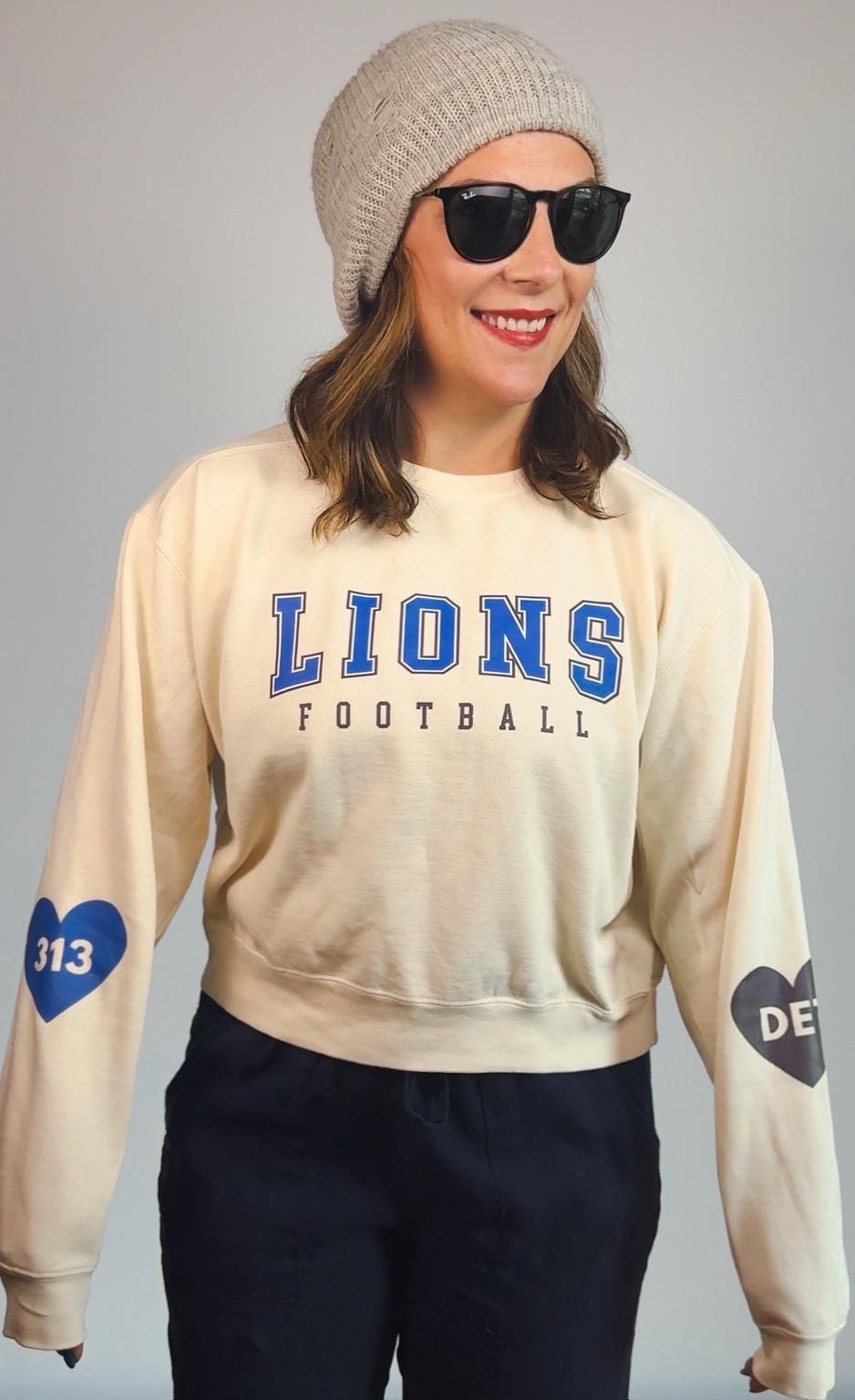 Lions Football Heart Sleeve Crewneck | Detroit Game Day Sweatshirt