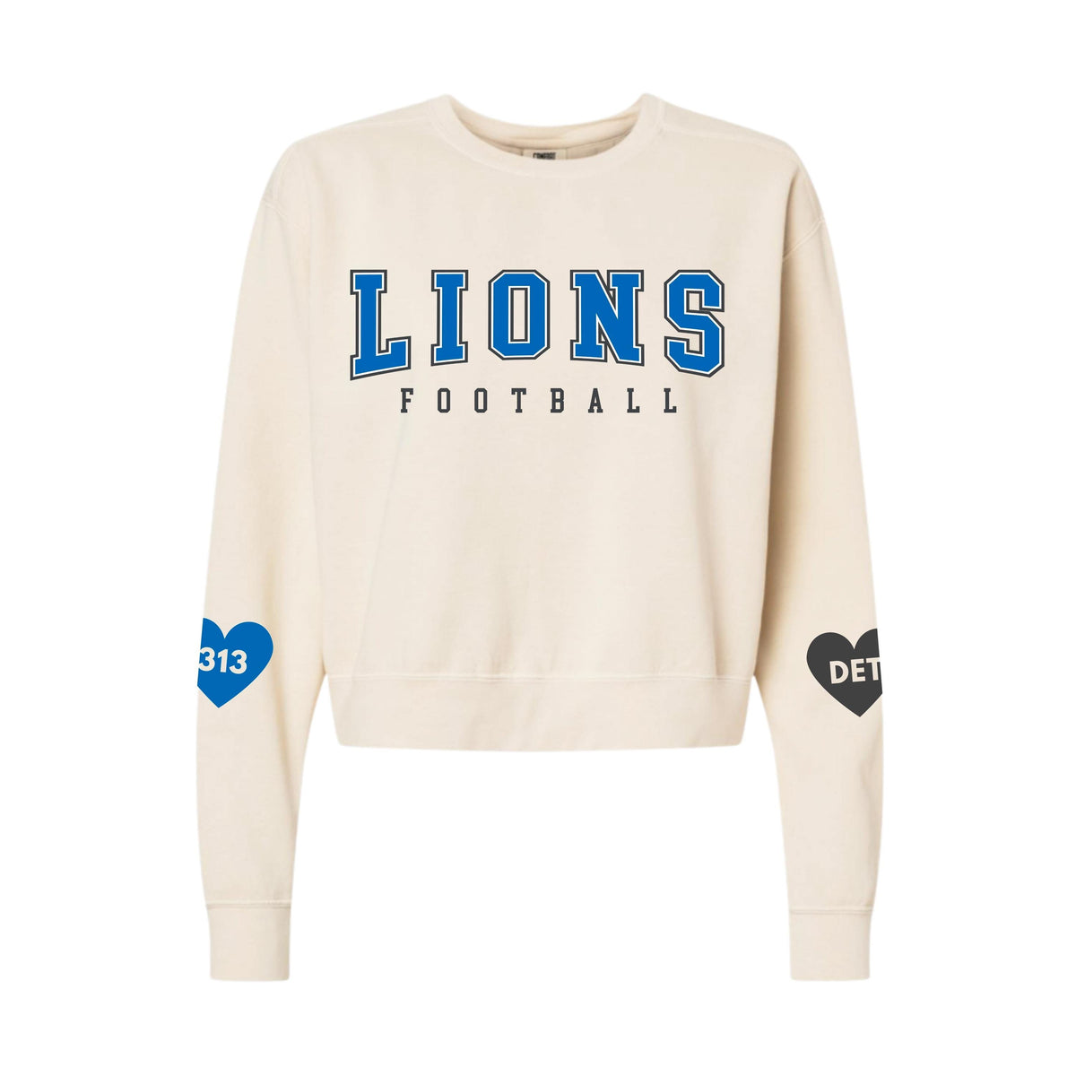 Lions Football Heart Sleeve Crewneck | Detroit Game Day Sweatshirt