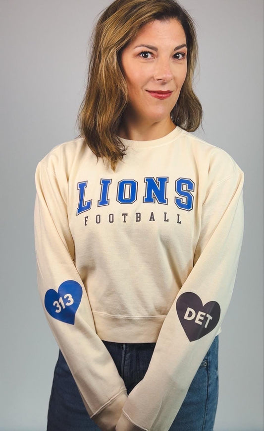 Lions Football Heart Sleeve Crewneck | Detroit Game Day Sweatshirt