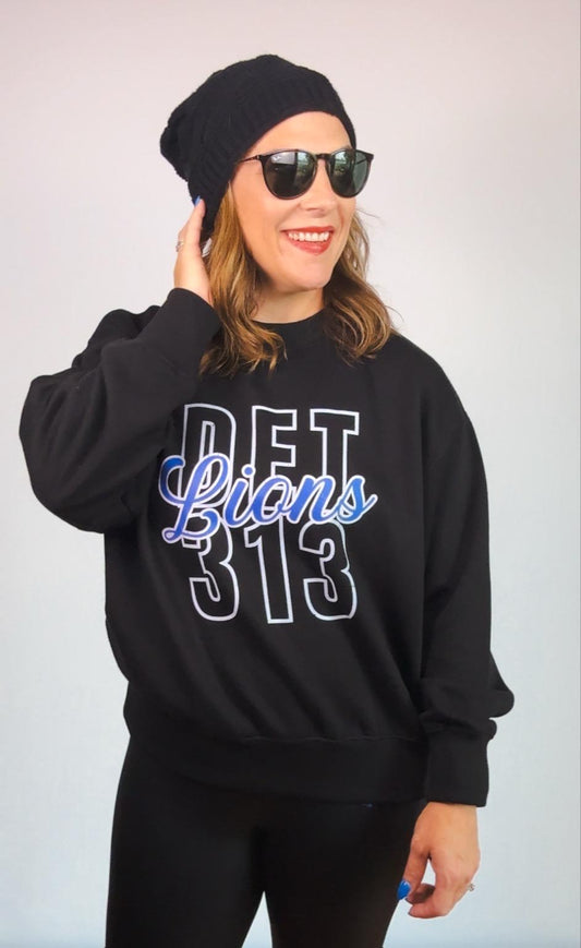 DET Lions 313 Boxy Crewneck | Women’s Detroit Football Sweatshirt